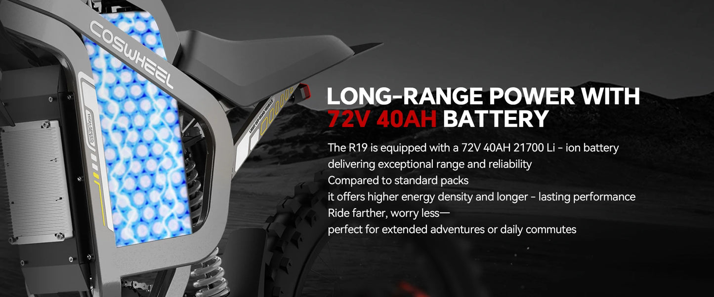 COSWHEEL R19 Electric cycle 72V 40AH Lithium Battery Adult Mountain Ebike 6000W Mountain Electric men's Moped Road E trucks