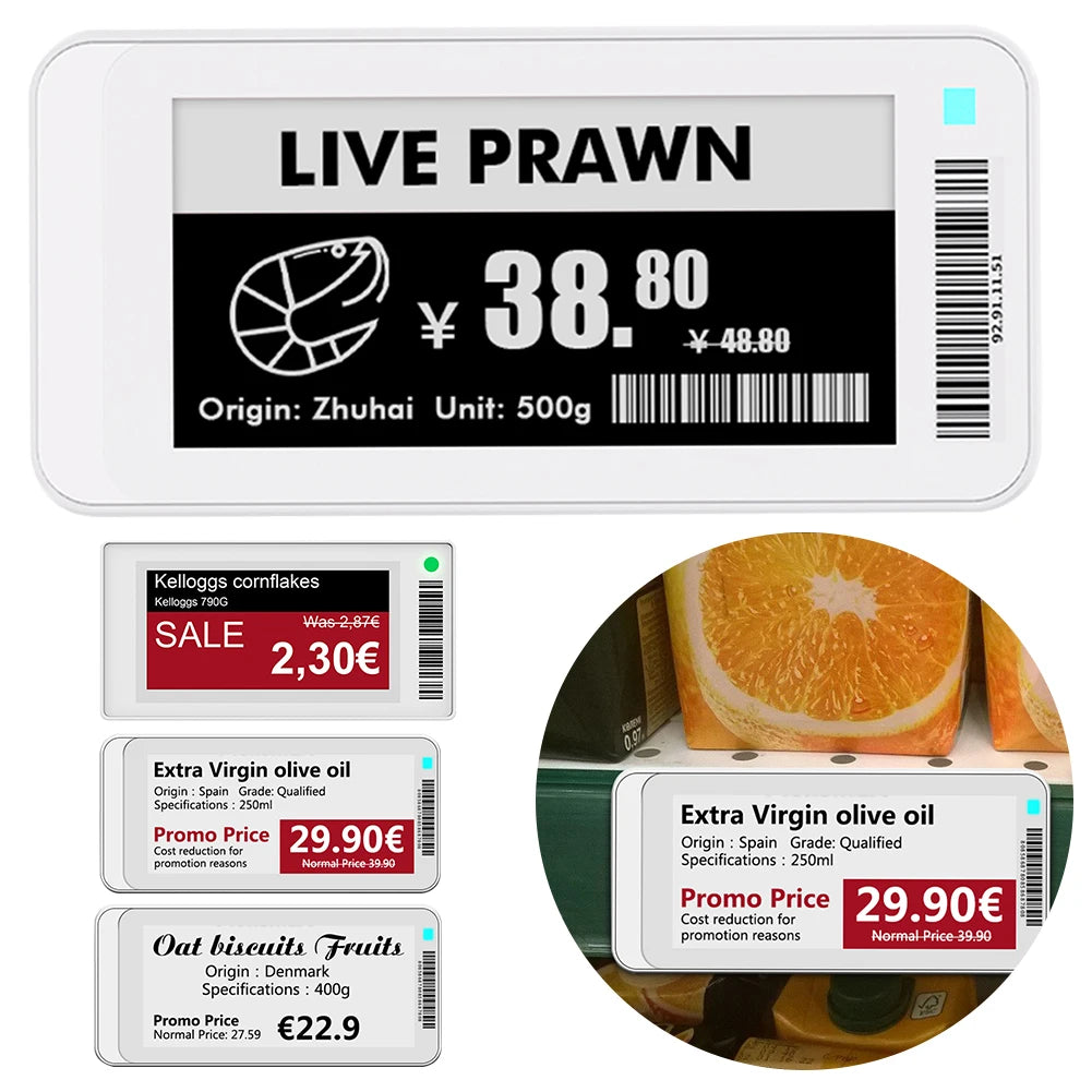 2.1'' 2.9'' E-paper E-Ink EInk Display Screen BT Version App Operating Software TFT Screen IP65 Electronic Price Tag Card
