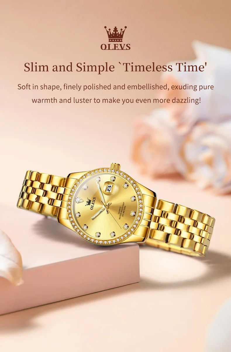 OLEVS 3629 Top Luxury Brand Women Watch Classic Business Calendar Waterproof Luminous Watch Elegant Diamond Women Quartz Watch