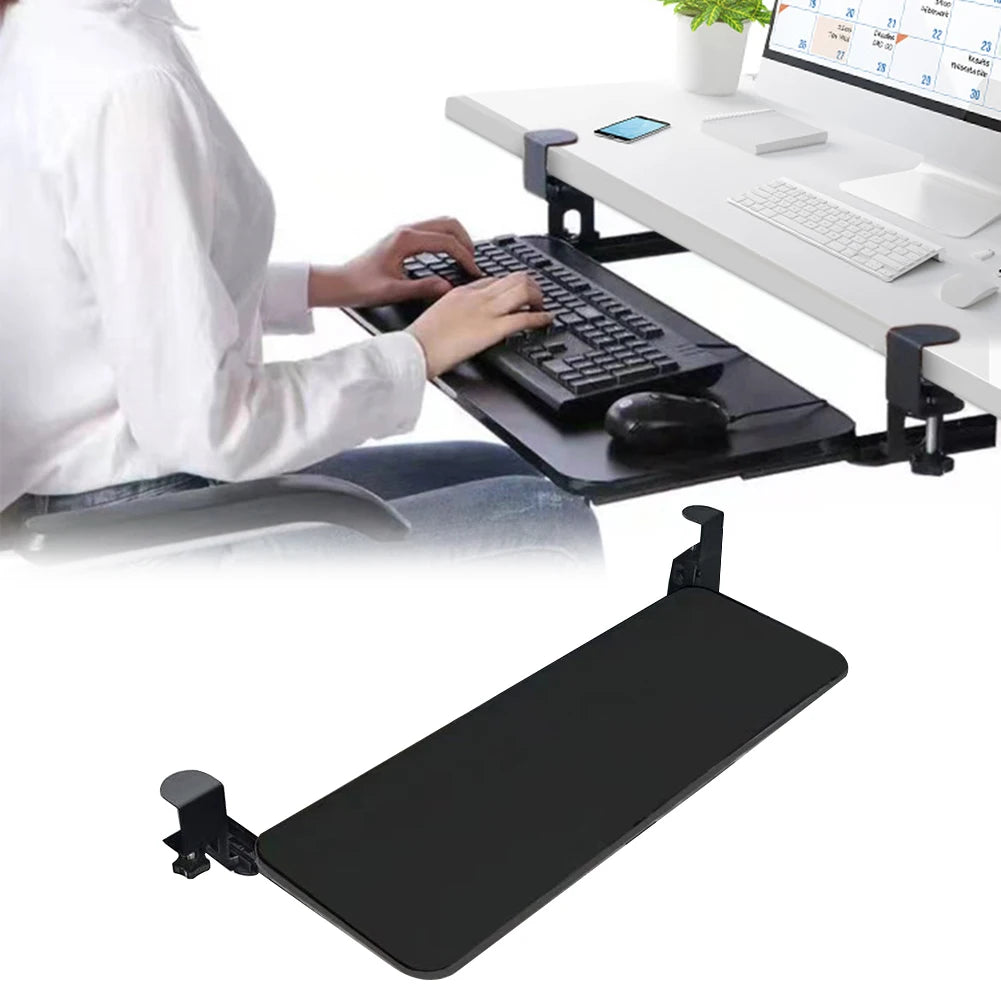 Ergonomic Clamp-On Keyboard Tray Sliding under Desk Platform Retractable Computer Desk Organizer Office Keyboard Drawer