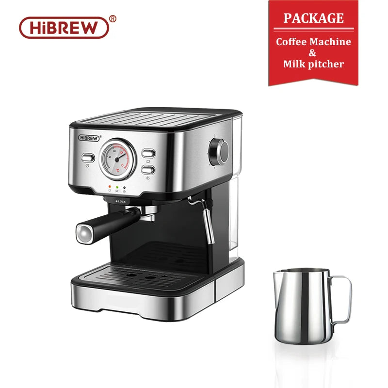 HiBREW Coffee Machine Cafetera 20 Bar Espresso inox Semi Automatic Expresso Cappuccino Hot Water Steam Temperature Display H5