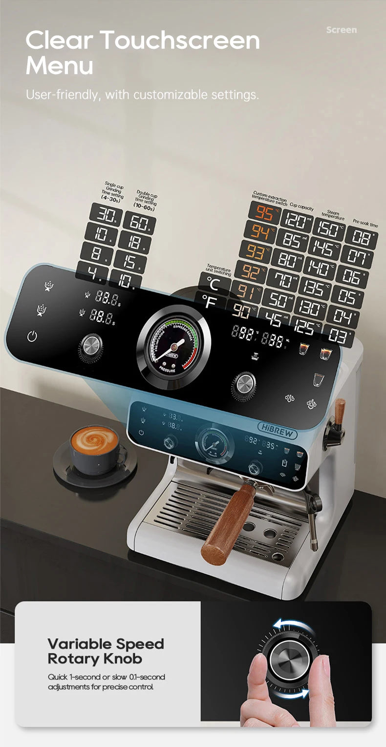 HiBREW Upgraded Dual Boiler Barista Pro Espresso Machine Built-in Grinder With 30 Size Settings for Cafe Hotel Restaurant H7B