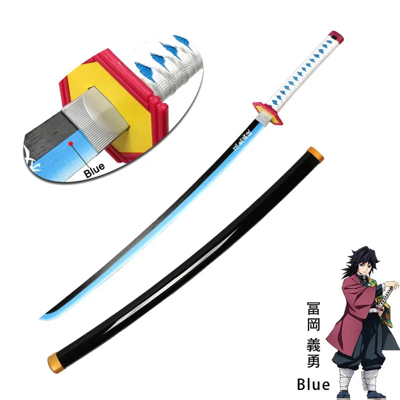 Anime Bamboo Katana 80cm /31.5in  Wooden Sword Cosplay  Props Giyuu Blue Tanjirou Kyoujurou Party Gift