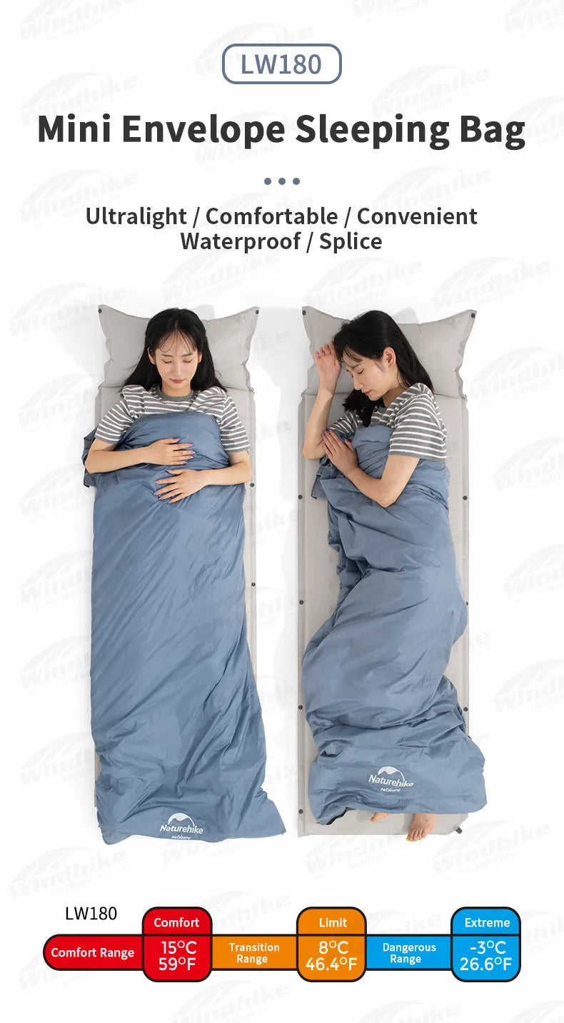 Naturehike LW180 Camping Sleeping Bag Ultralight Spring Summer Cotton Sleeping Bag for Single Couple Tourist Hiking Waterproof