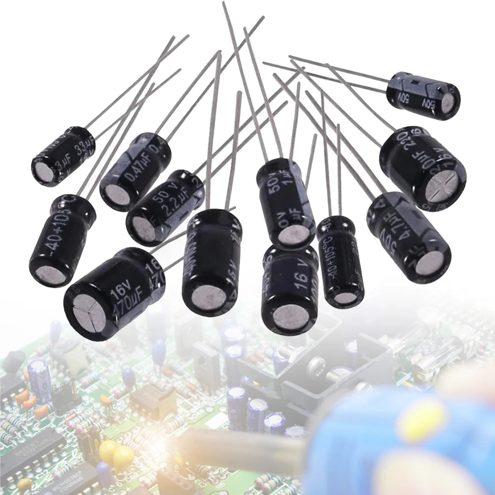 500Pcs 24 Values 16-50V 0.1-1000uF Metal Electrolytic Capacitors Assortment Box Kit Assorted Assortment Kit Bypass Low Frequency
