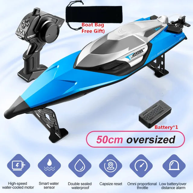 50CM Large Racing 70KM/H High Speed RC Boat 2.4G 200M Capsized Reset Dual Waterproof Smart Alarm Remote Control Boat Speedboat