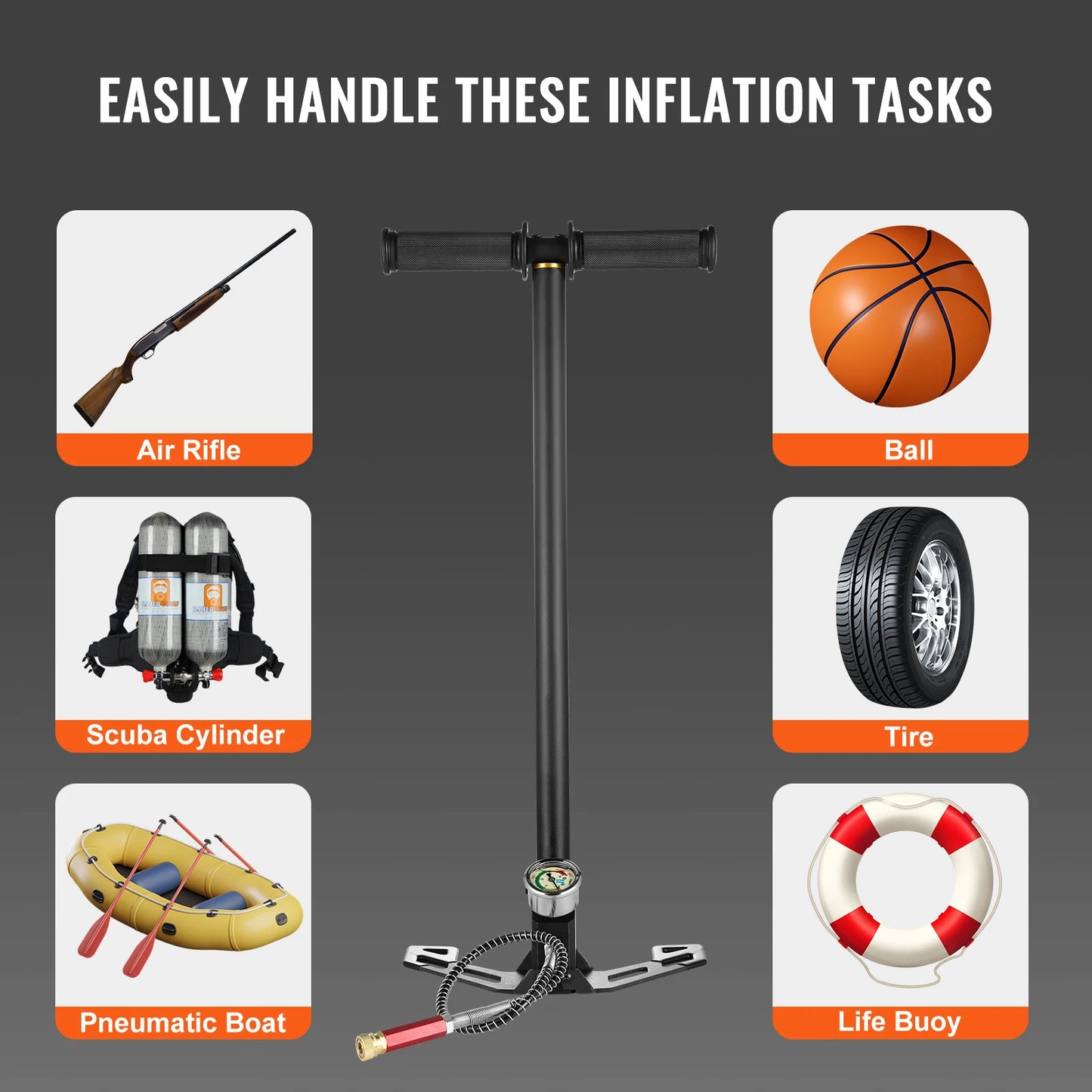 SucceBuy 3 Stage PCP Pump + Pressure Gauge 4500PSI Tire Kayak Ball Inflatable Air Gun Filling Stirrup High Pressure Hand Pump