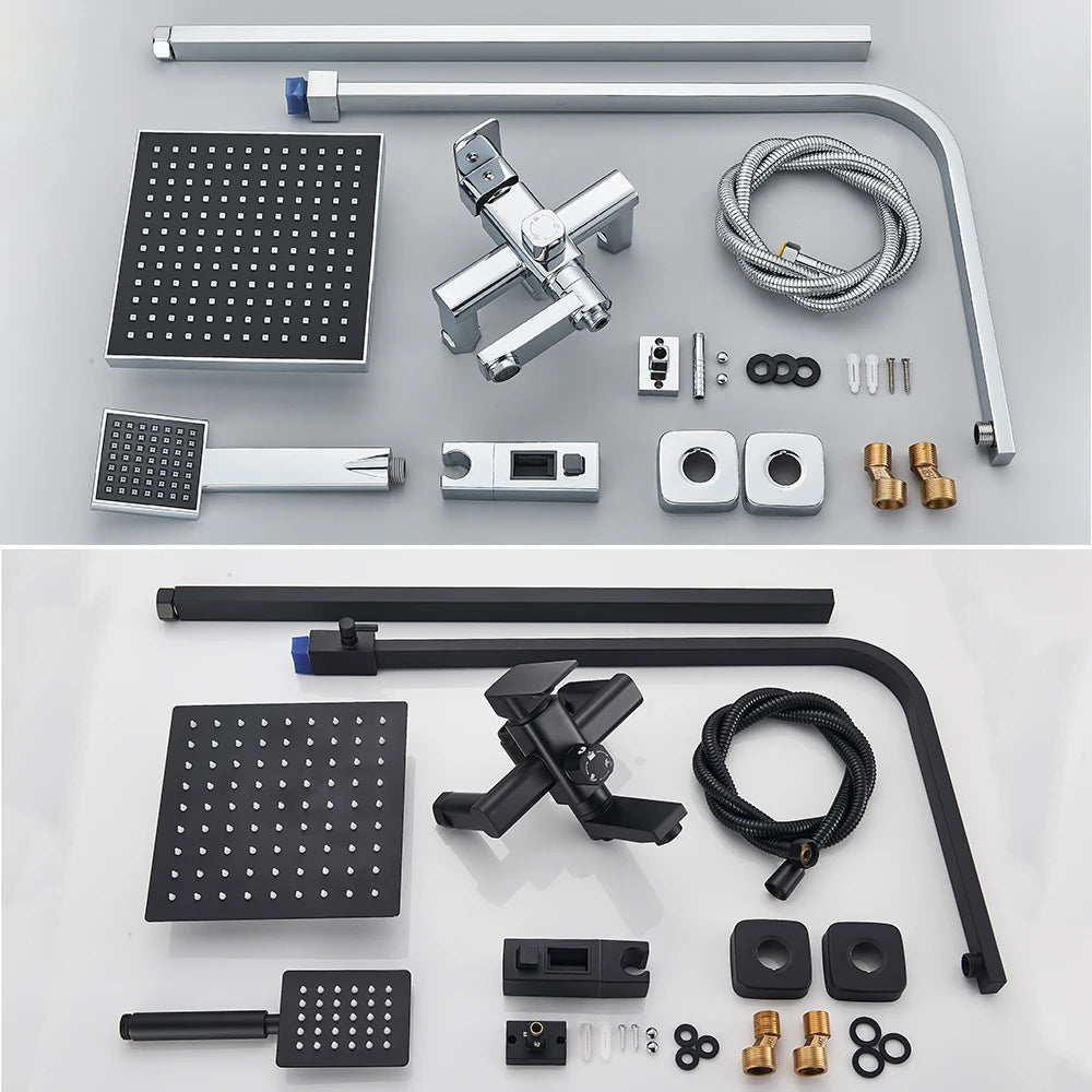 POIQIHY Black Bathroom Shower Faucet Set Wall Mount Black 8''Rainfall Shower Head With Handheld Sprayer Bathtub Shower Mixer