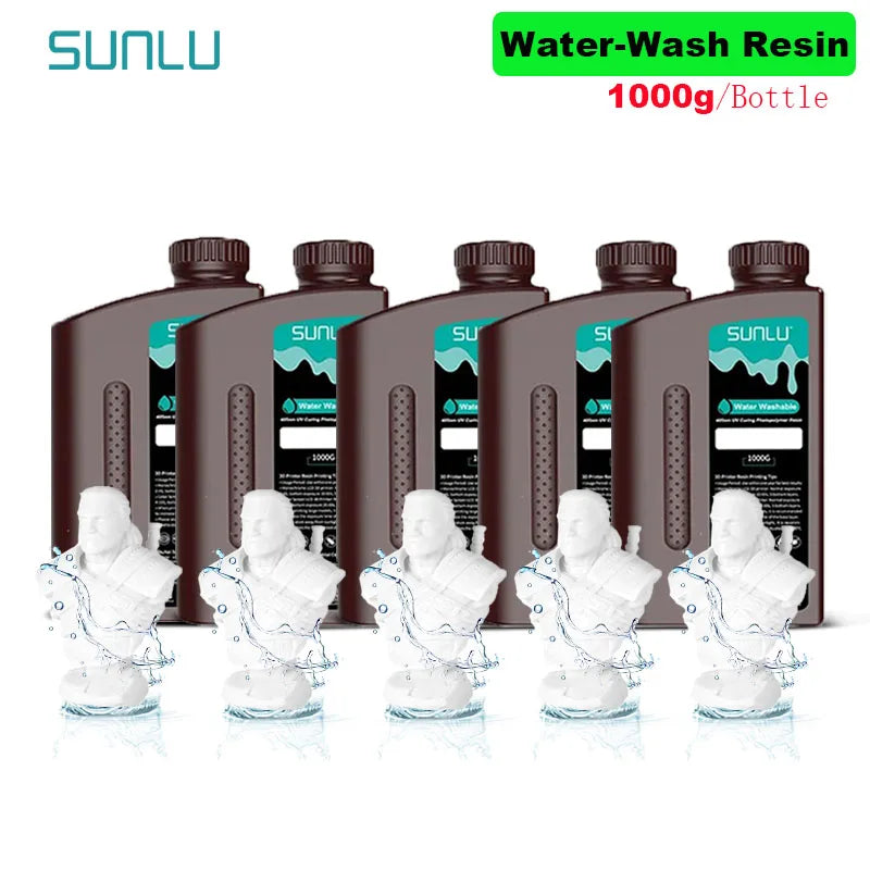 SUNLU 5KG Water Washable 3D Printer Resin 395-405nm 1kg 3D Resin Fast Curing 3D Resin for 2K 4K 8K LCD DLP SLA Resin 3D Printer