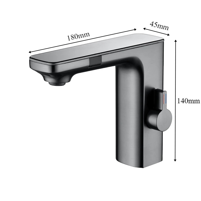 Luxury Silver Gray Smart LCD Daul Sensor Bathroom Basin Faucet Zinc Alloy Deck Mount Cold Hot Water Mixer Bathroom Sink Tub Tap
