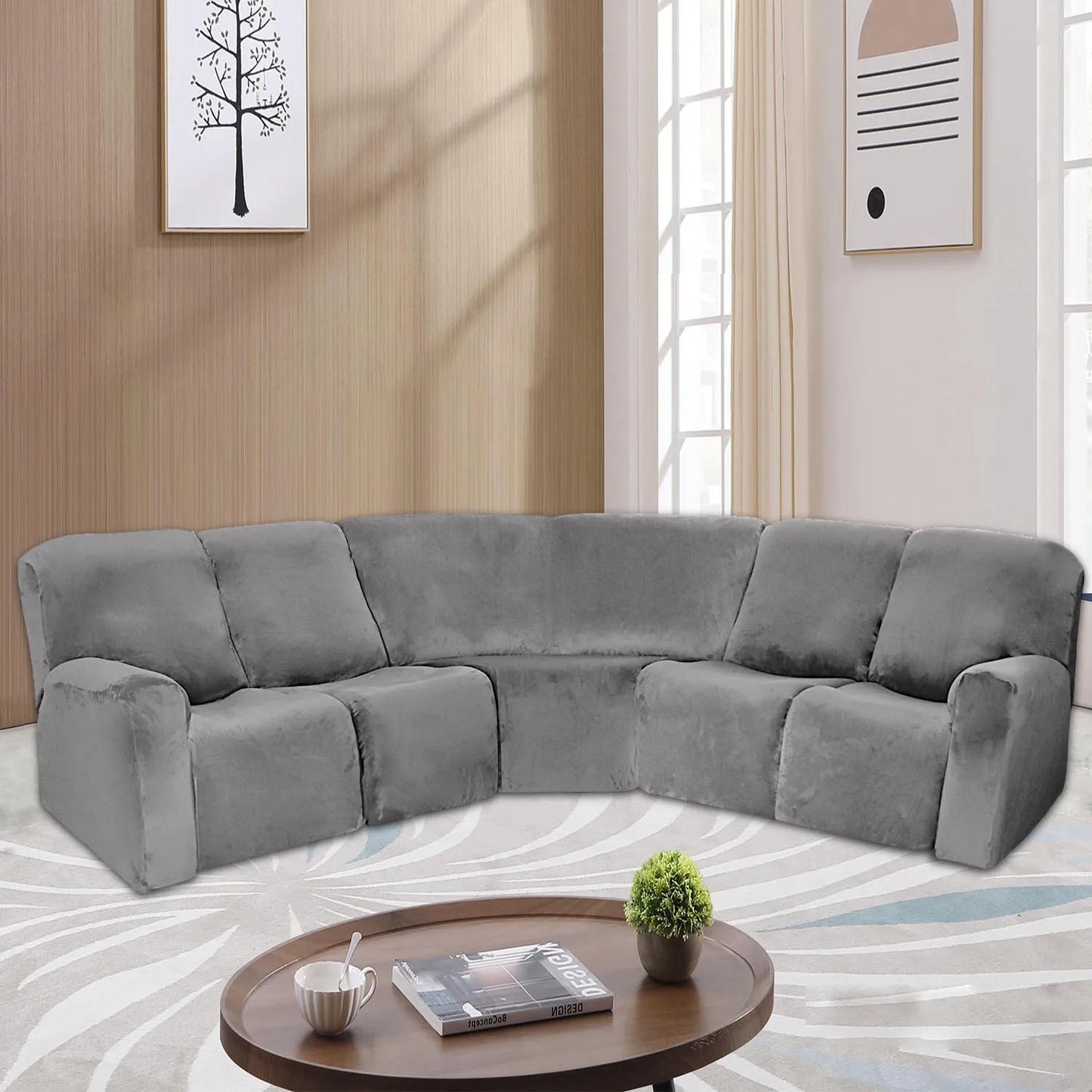 5 Seater Recliner Cover 7 Pcs Recliner Sofa Covers Velvet Stretch Reclining Sectional Couch Covers for 5 Cushion Sofa Slipcovers