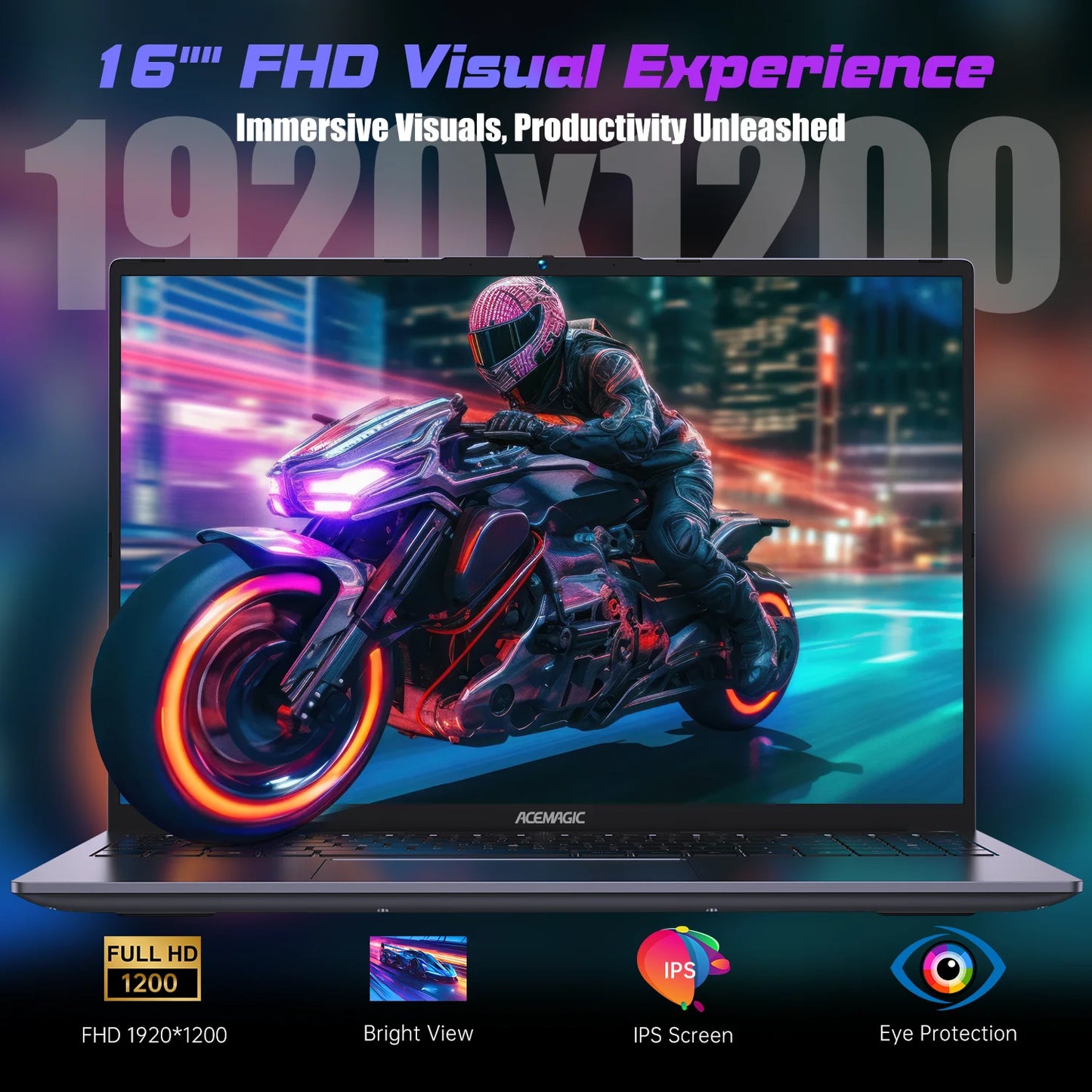 ACEMAGIC Ryzen 7 H255 Gaming Laptop 16GB DDR5 RAM 512GB PCIe SSD Upgradable 16" FHD Display 85% Screen Ratio, Expandable Storage
