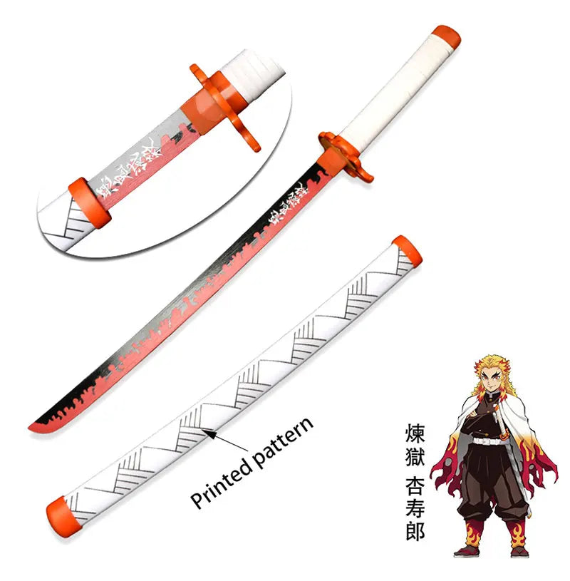 Anime Bamboo Katana 80cm /31.5in  Wooden Sword Cosplay  Props Giyuu Blue Tanjirou Kyoujurou Party Gift