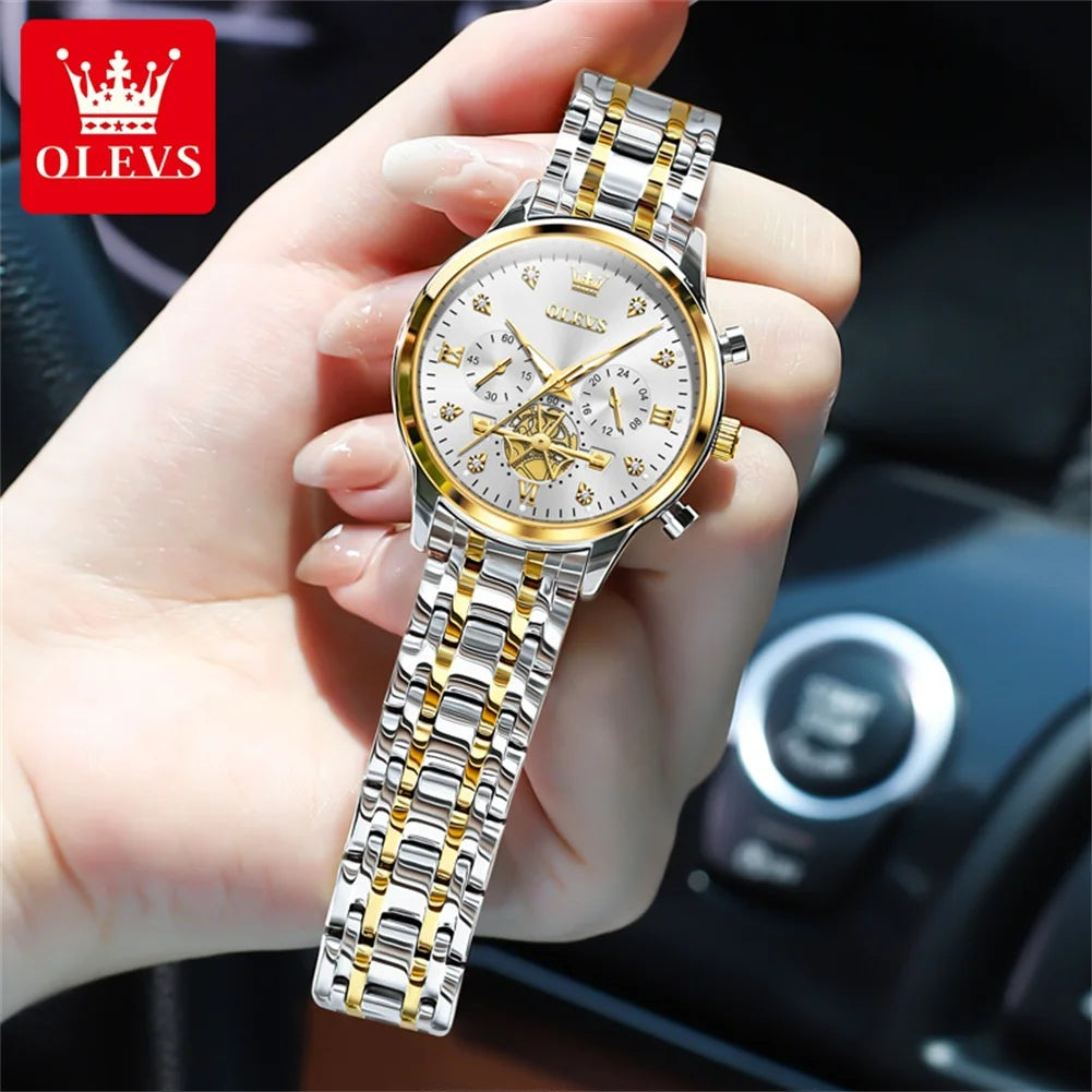 OLEVS Women's Watches Fashion Multifunction Original Quartz Watch for Ladies Waterproof Luminous 24 Hours Exquisite Gift Box Set