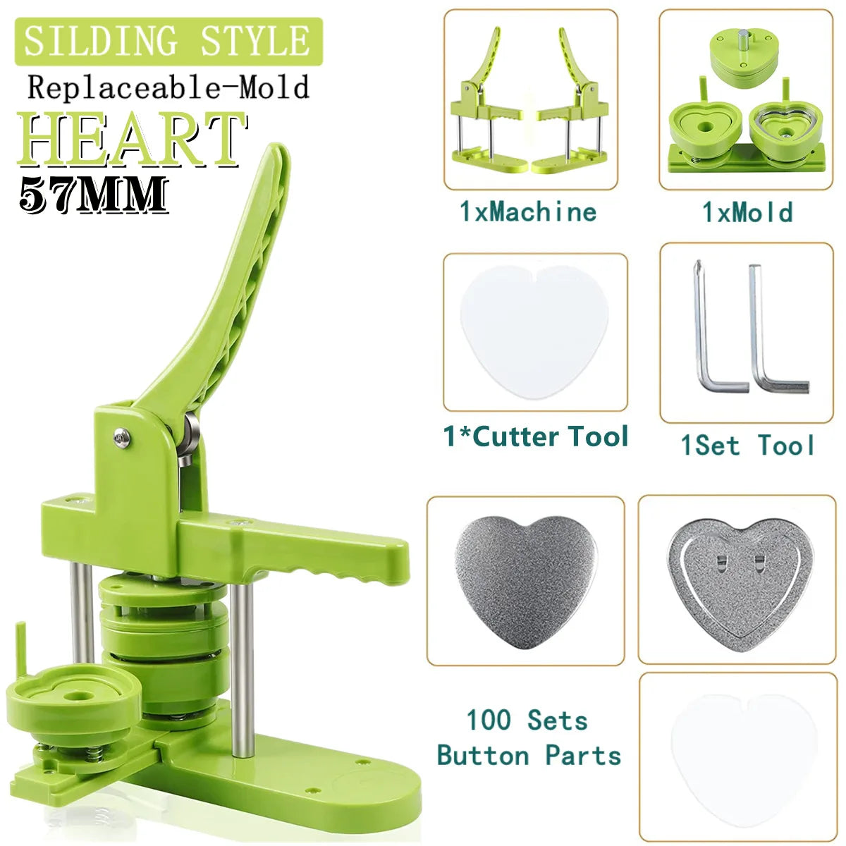 Badge Pin Button Maker Machine DIY 25/32/37/44/58MM Badges Set with 100Pcs Button Parts+Circle Cutter, Badge Press Maker Machine