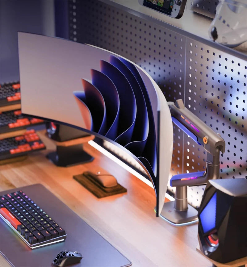NB G60 L50 E5 F5 Gaming Monitor Arm 32-60 Inch Curved Arc Screen Desktop Ultra Wide Monitor Holder Mount with RGB Light 2-20kgs
