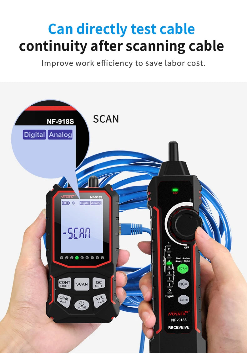 NOYAFA NF-918S Network Cable Tester Red Light Pen Wire Tracer with Optical Power Meter POE Check Wiremap Crimp Test Line Finder