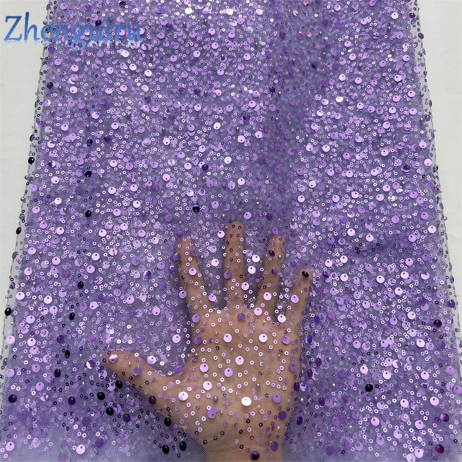 2025 French Tulle Lace Fabric African Heavy Silver Sequins Lace Fabric High Quality For Bridal Dress Luxury Evening Dress A3490