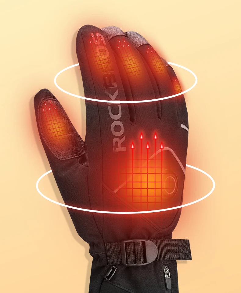 ROCKBROS Heated Skiing Gloves Men Women Winter Motocycle Screen Touch Waterproof Rechargeable 4000mAh Battery Heated Gloves
