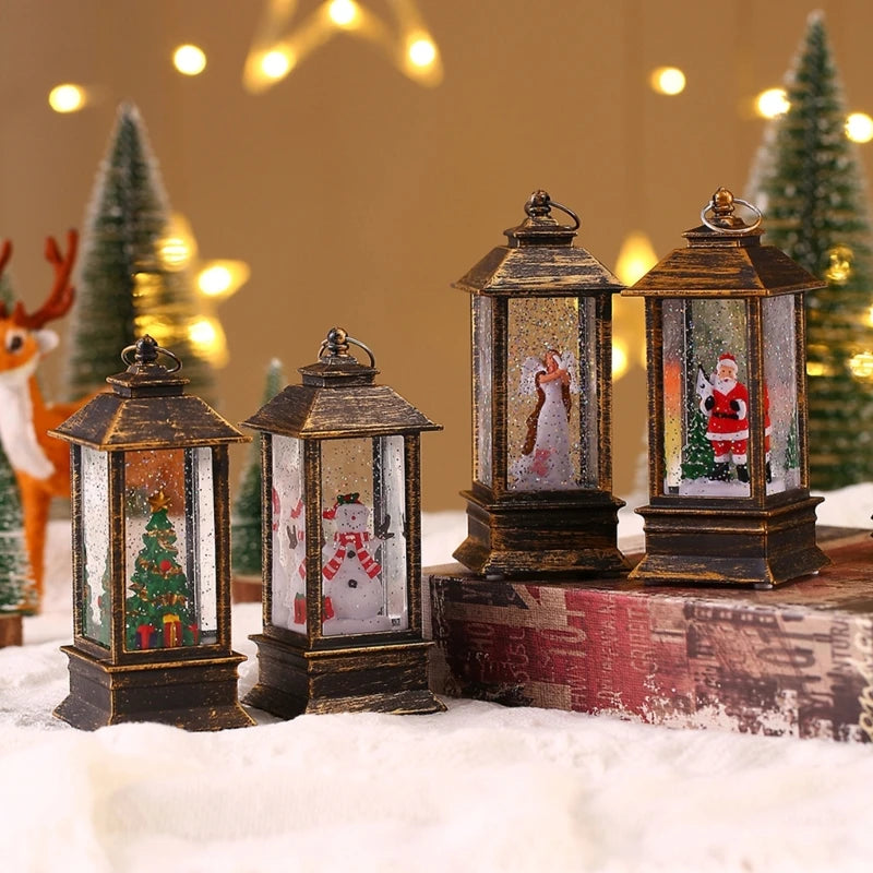 Christmas Glittering Lantern Santa-Claus/Xmas Tree/Snowman/Angel Lighted Lantern Home Table Decoration Gift for Kids