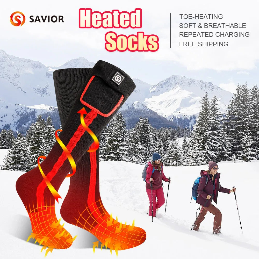 Savior Heated Socks Man Winter Rechargeable Outdoor Sport Thermal Heated Foot Warmer Ski Sports Heated Socks Warm Snowmobile Ski