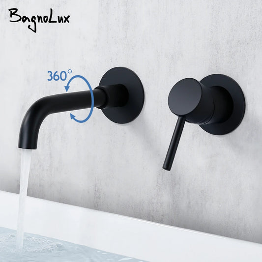 Bathroom Basin Faucet Sink Tap Wash Mixer Hot And Cold Water Wall Mounted Spout Bath Single Handle Ceramic Cartridge Crane