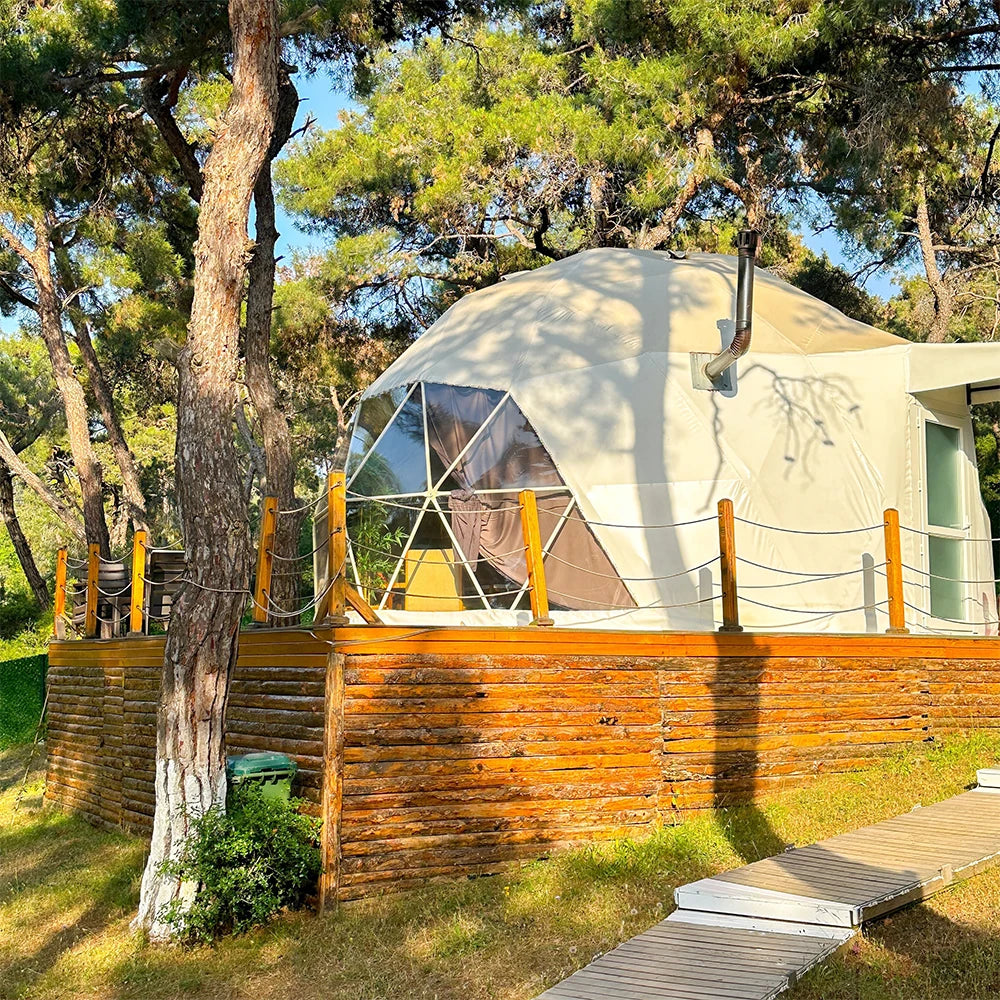 Factory  Stock Luxury Geodesic Dome Tent 6M Durability Geodesic Dome PVC Tent Hotel Factory Tent For Glamping Resort Commercial