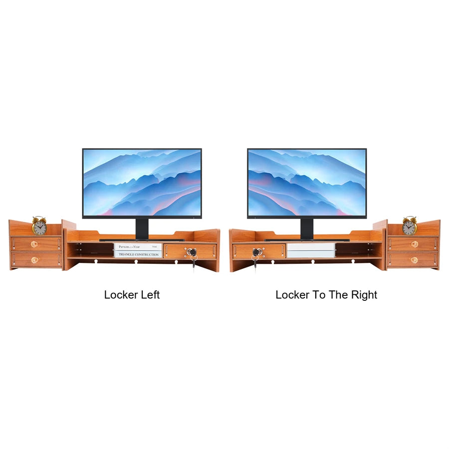 Computer Monitor Stand, Wooden Desk Organizer with Drawers Office Supplies Computer Desktop Tabletop