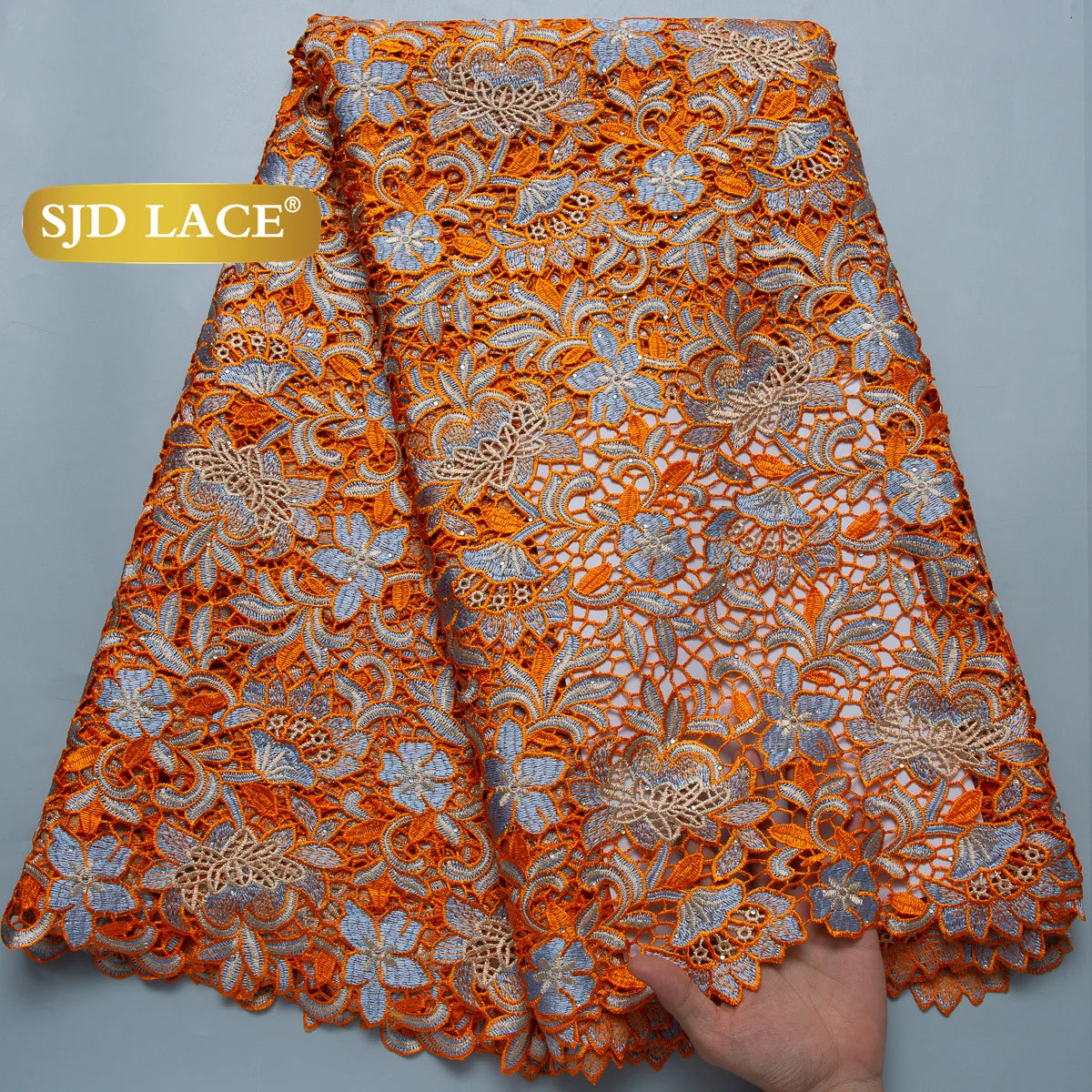 SJD LACE African Guipure Cord Stones Lace Fabric 5 Yards 2026 New Nigerian Water Soluble Lace For Women Wedding Party Dress 3844