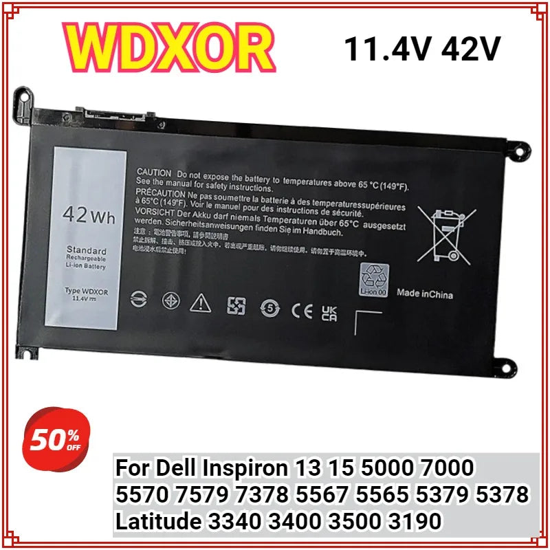 WDXOR WDX0R Laptop Battery for Dell Inspiron 13 15 5000 7000 5570 7579 7378  5565 5567 5378 5379 Latitude 3340 3400 3500 3190