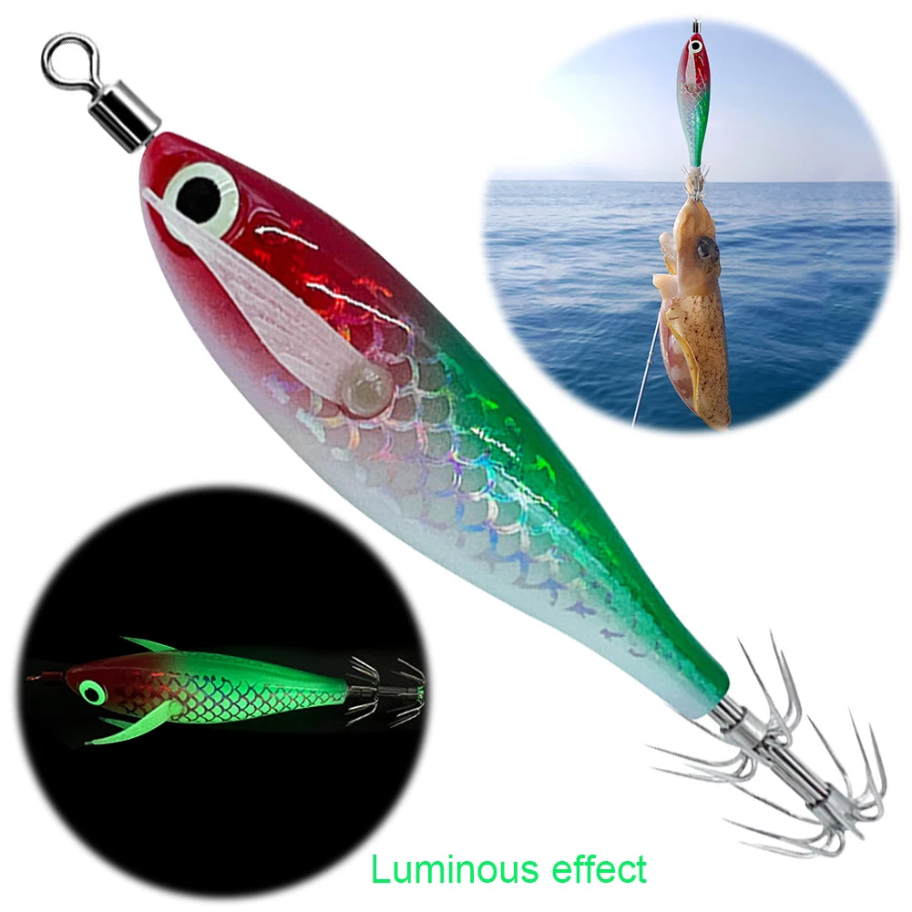 Luminous Squid Hook Squid Fishing Lure with 3D Eyes Cuttlefish Attracting Lure Glow In The Dark Squid Bait for Night Fishing