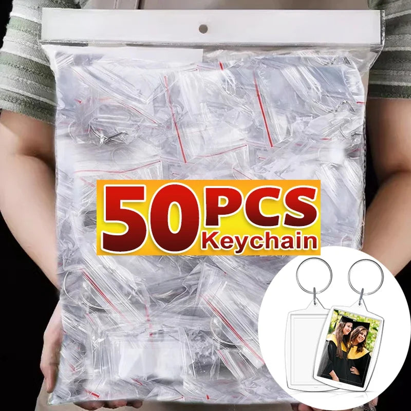 5/50pcs Transparent Rectangle Blank Clear Acrylic Insert Photo Picture Frame Keyring Keychain DIY Split Ring Key Chain 2035