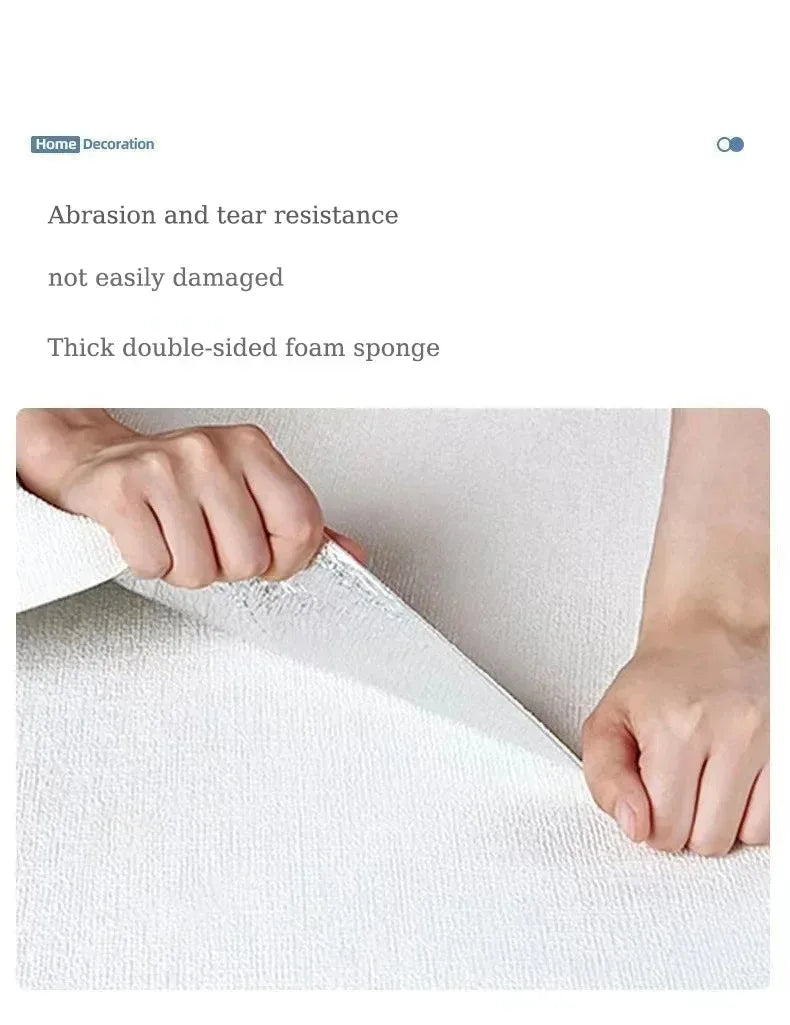 50cm Self-Adhesive Foam Wall Panel Wide 3D Linen PVC Texture Waterproof Soundproof Removable for Living Room Bedroom Home Decor