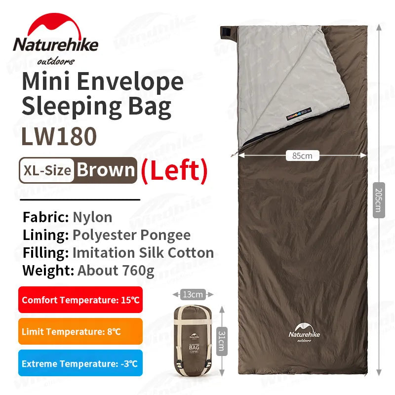 Naturehike LW180 Camping Sleeping Bag Ultralight Spring Summer Cotton Sleeping Bag for Single Couple Tourist Hiking Waterproof