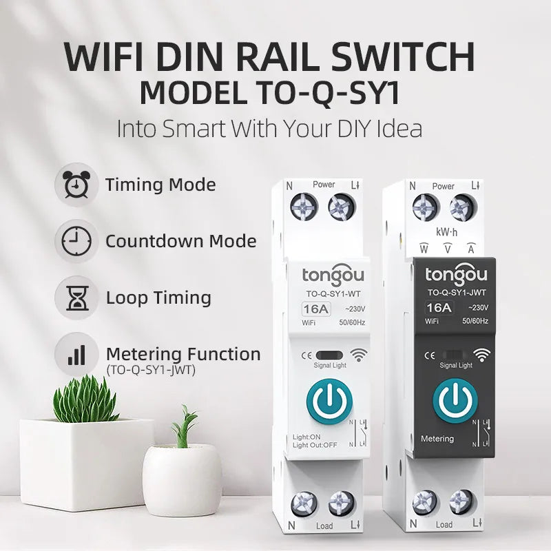TUYA WIFI Smart Circuit Breaker Power Metering 1P 63A DIN Rail for Smart Home  wireless Remote Control Switch by APP TONGOU