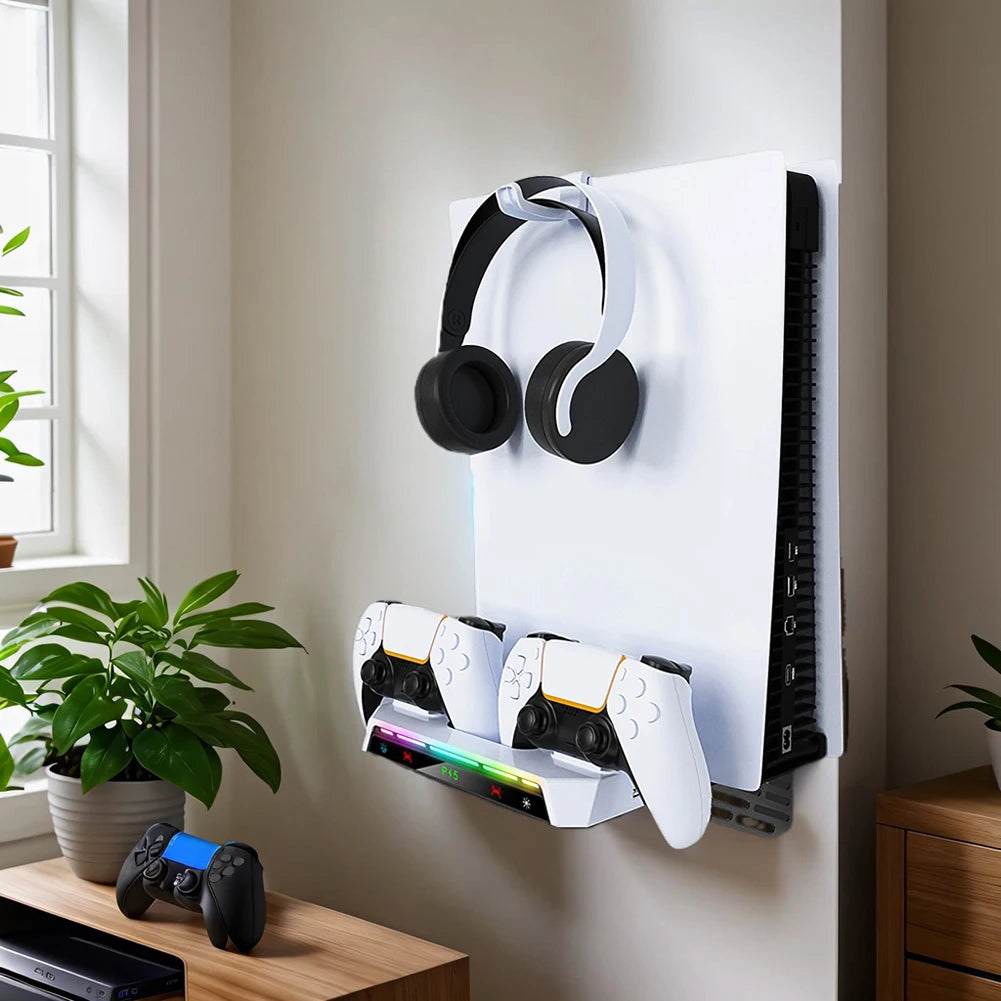 Shelf Floating Mount with Charging Station Wall Bracket Metal Wall Hanging Charger Stand for PS5 Slim/PS5 Console Disc & Digital