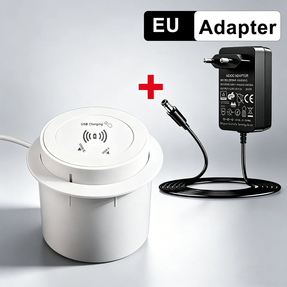 Universal Fast Wireless Charger Desktop Embedded Supports PD30W And USB Wired Charging 5V 3A Furniture Opening Desk Hole HUB