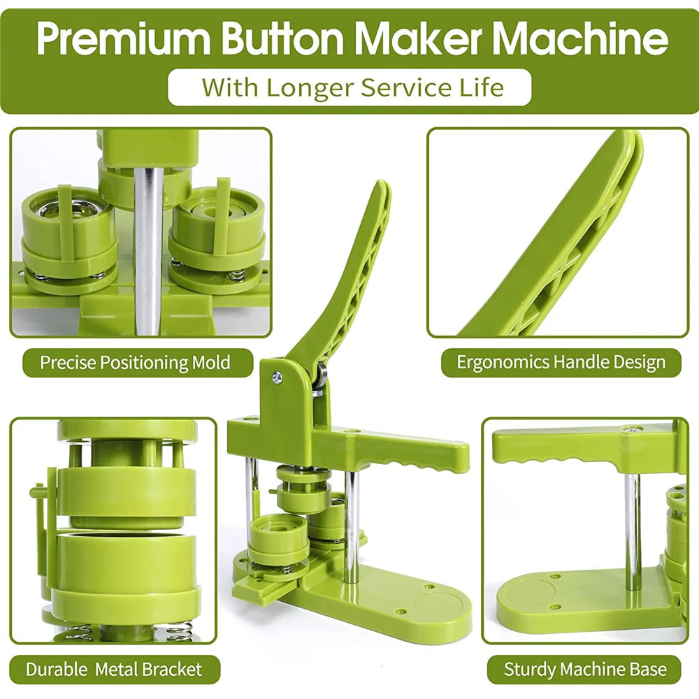 Badge Pin Button Maker Machine DIY 25/32/37/44/58MM Badges Set with 100Pcs Button Parts+Circle Cutter, Badge Press Maker Machine