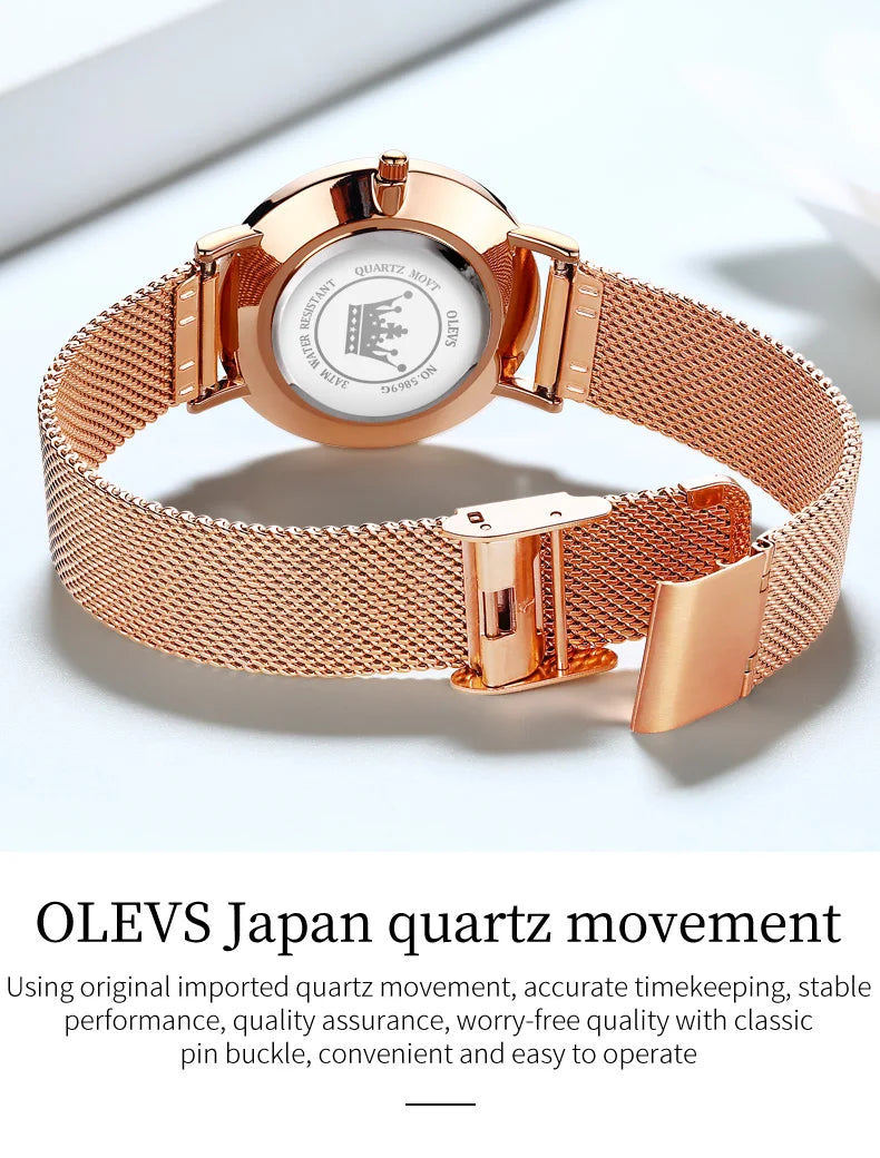 OLEVS Watch Women Rose Gold Top Brand Luxury JAPAN Movement Quartz Ultra Thin Ladies Watch Calendar Date Necklace Watch Set