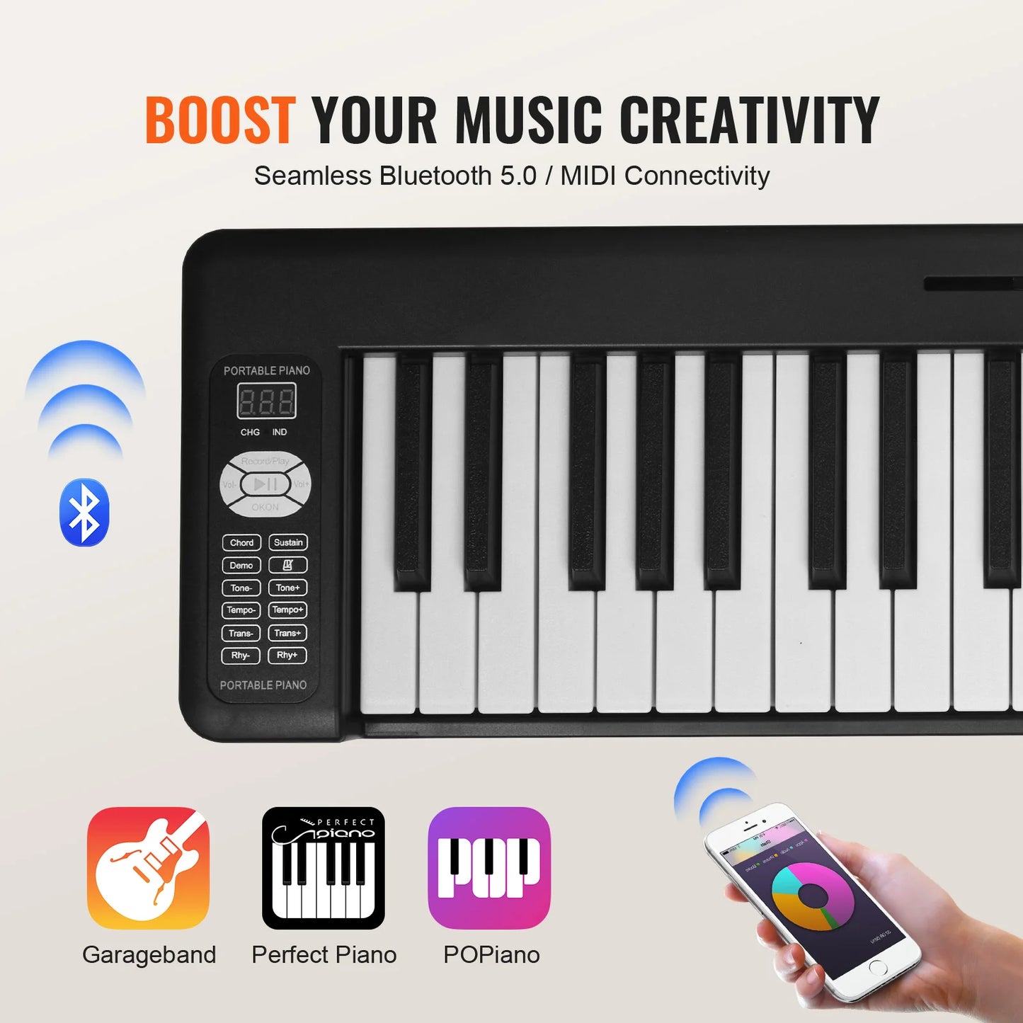 SucceBuy 61 or 88 Key Folding Keyboard Piano Bluetooth & MIDI  Electronic Digital Foldable Piano Rechargeable for Beginners Use