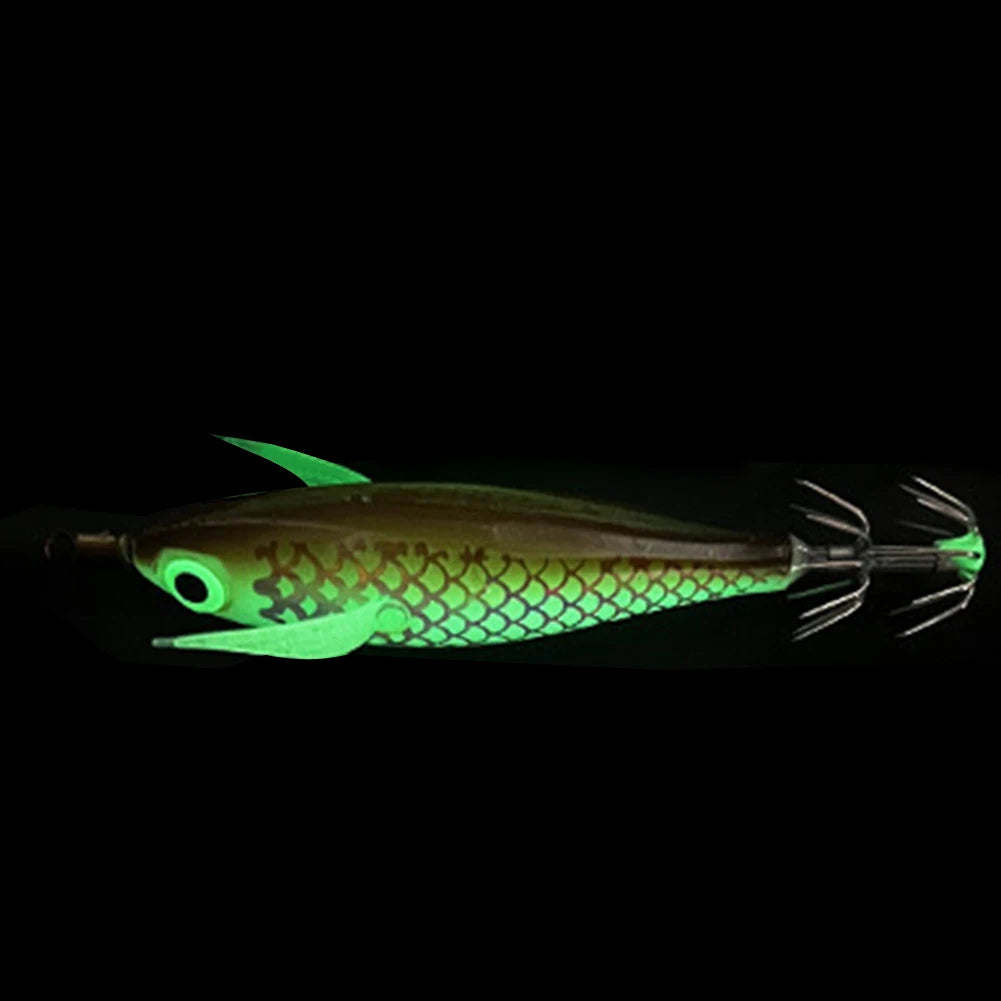 Luminous Squid Hook Squid Fishing Lure with 3D Eyes Cuttlefish Attracting Lure Glow In The Dark Squid Bait for Night Fishing