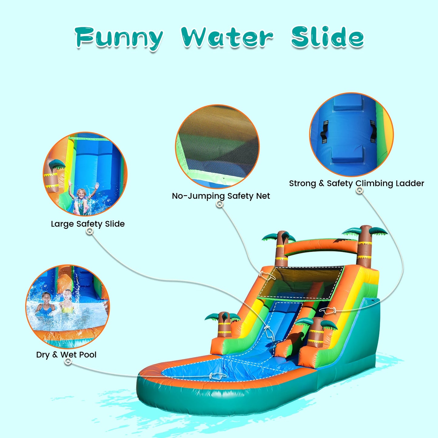 21FT Commercial Inflatable Bounce House Tropical Water Slide Pool 750w Blower Children's playground, children's toys