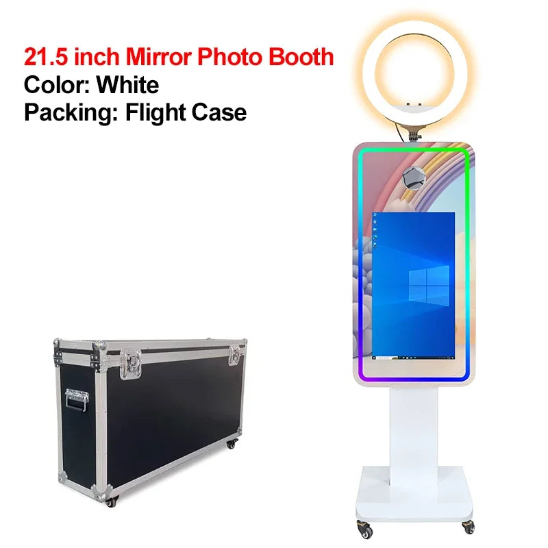 Portable Mirror Photo Booth Selfie Machine 21.5 in Touch Screen with Wheels and Flight Case for Party and Event