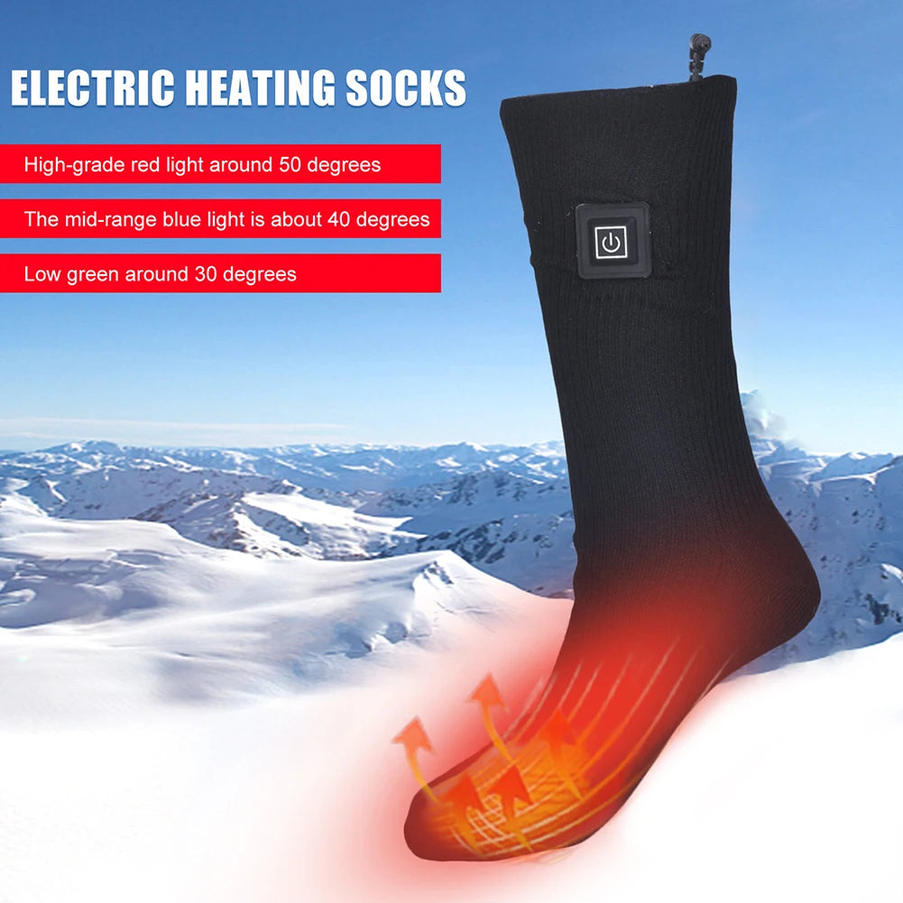1Pair Winter Heated Socks Anti Slip Battery Powered Cold-Proof Skiing Sock Heating Warm Long Socks For Hiking Without battery