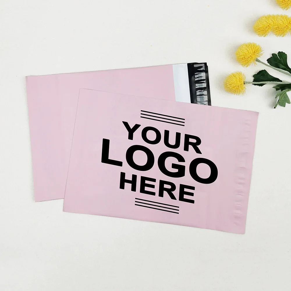 50 matte apricot pink shipping bags, suitable for clothing, parties, and gifts. Custom logos supported.