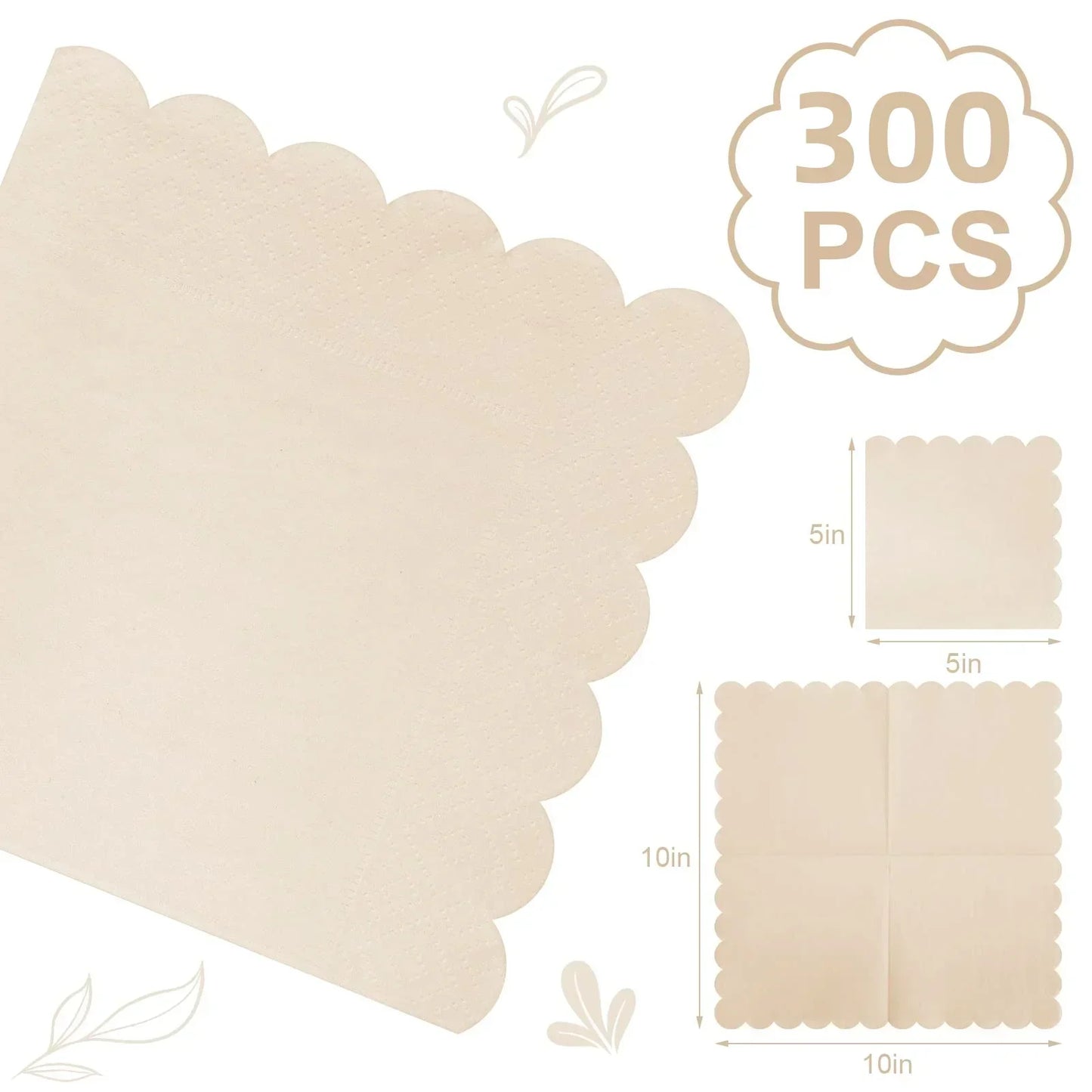 50-300PCS Paper Napkins Disposable Party Napkin Beverage Napkins Scalloped Cocktail Napkins for Wedding Dinner Birthday 5x5Inch