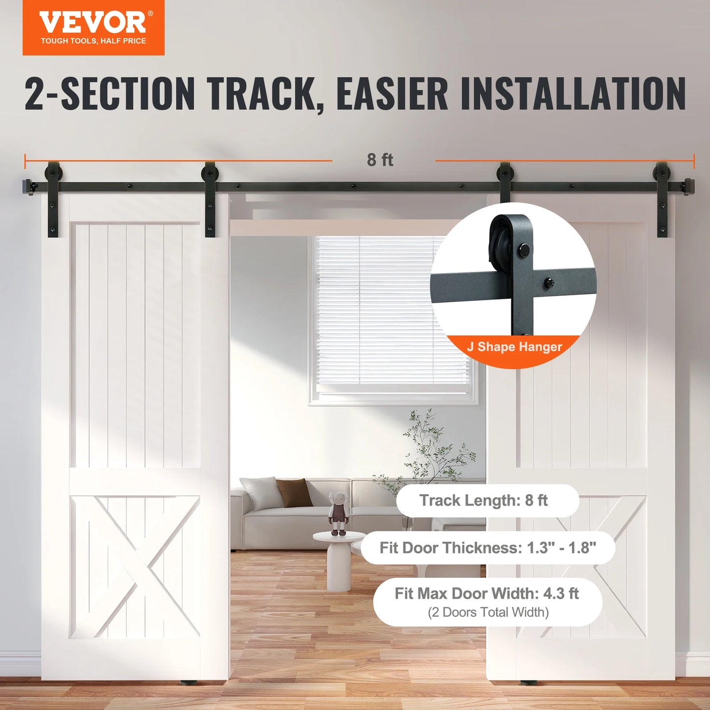 SucceBuy 8/10FT Sliding Barn Door Hardware Kit 330LBS Heavy Duty Barn Door Track Kit for Double Doors W/ Smooth & Silent Pulley