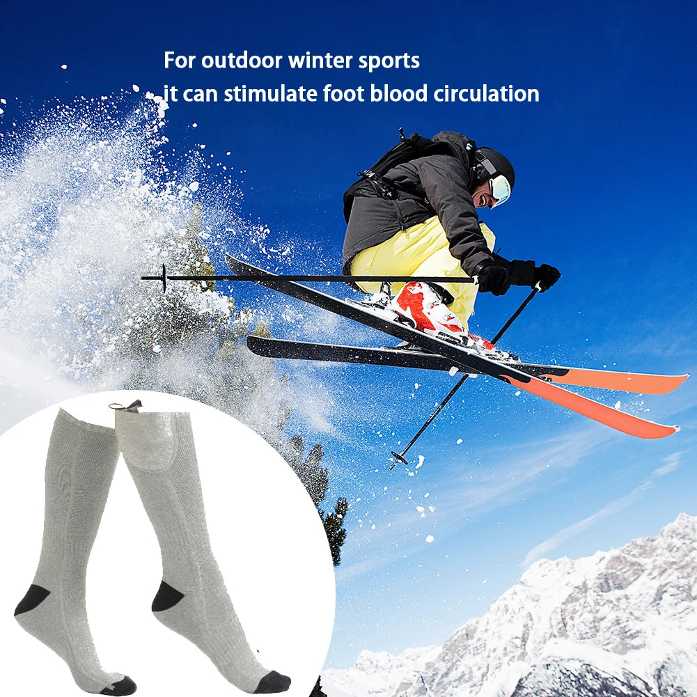 1Pair Winter Heated Socks Anti Slip Battery Powered Cold-Proof Skiing Sock Heating Warm Long Socks For Hiking Without battery
