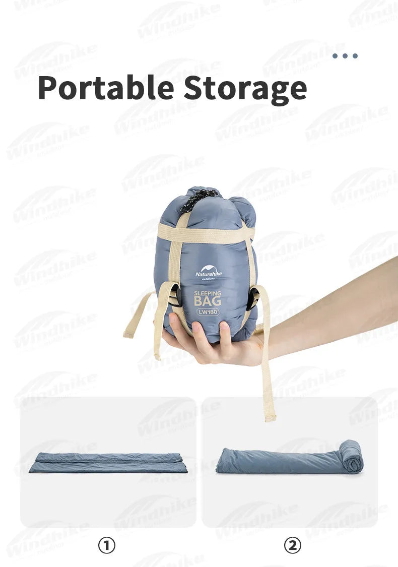 Naturehike LW180 Camping Sleeping Bag Ultralight Spring Summer Cotton Sleeping Bag for Single Couple Tourist Hiking Waterproof