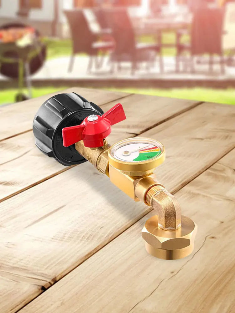 QCC1 Propane Refill Elbow Adapter with Valve and Gauge Propane Refill Pressure Adapter for 1 LB Propane Tank To Be Refilled